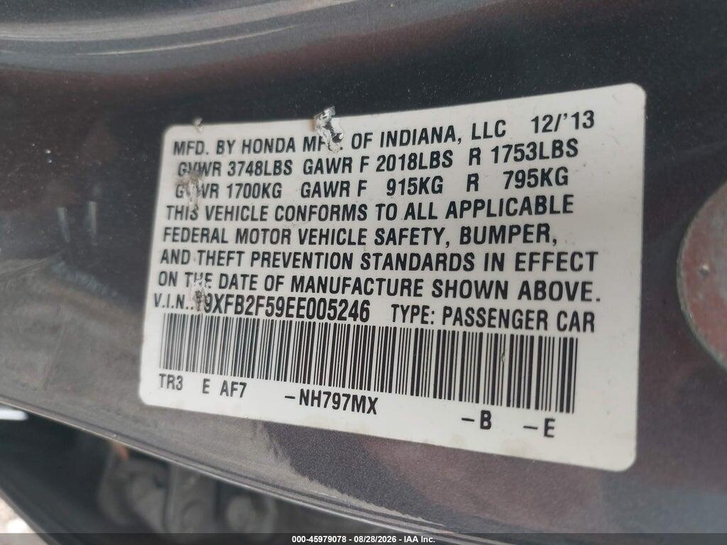 19XFB2F59EE005246 2014 HONDA CIVIC photo no. 9