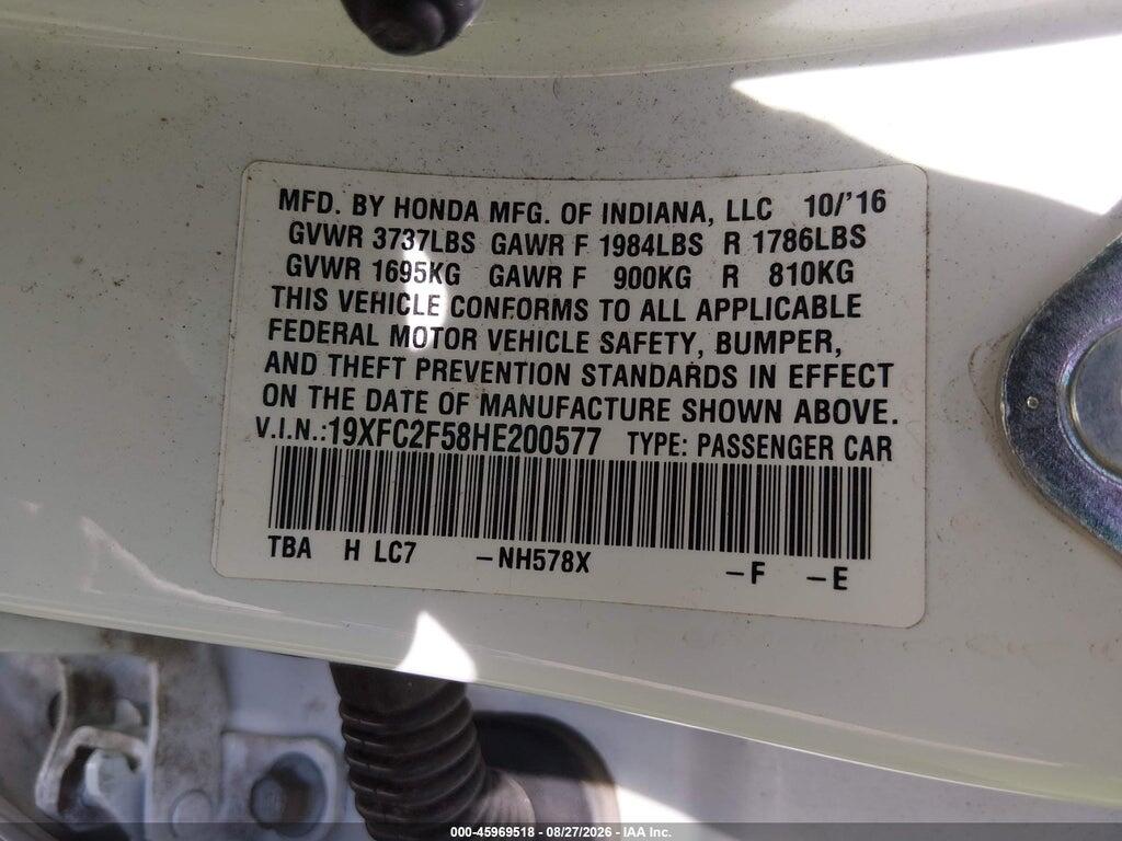 19XFC2F58HE200577 2017 HONDA CIVIC photo no. 9