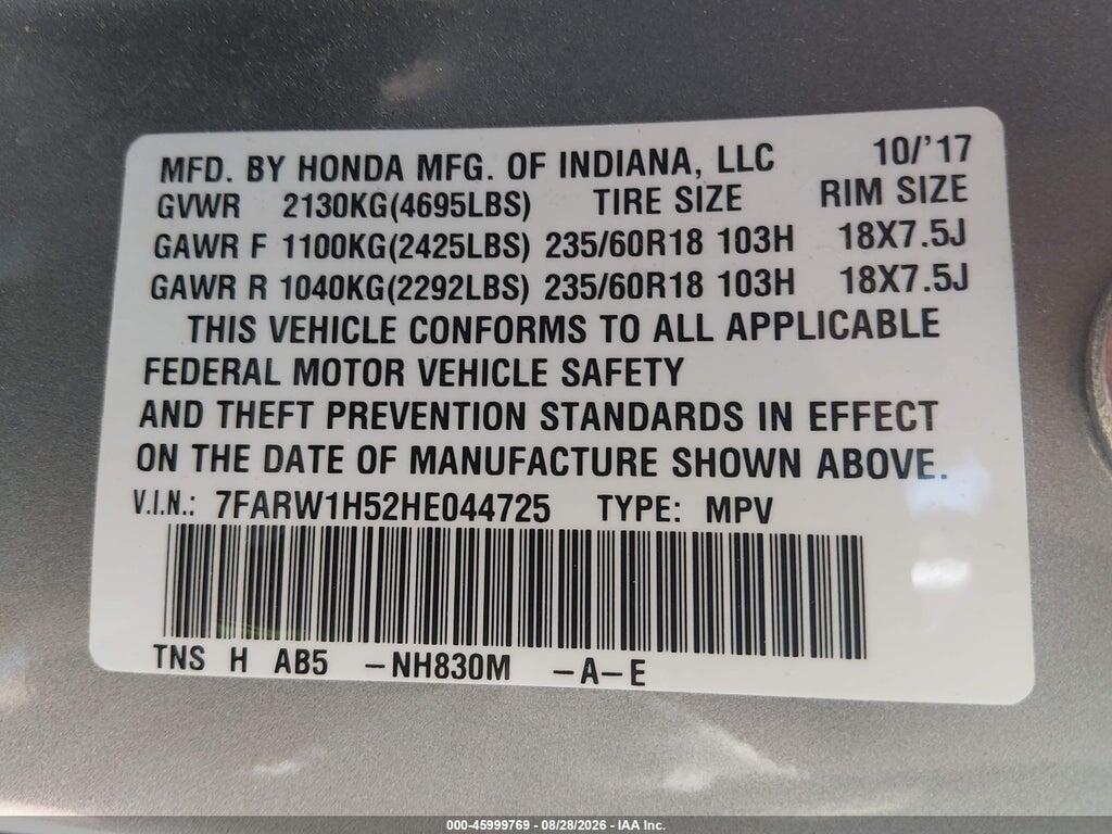 7FARW1H52HE044725 2017 HONDA CR-V photo no. 9