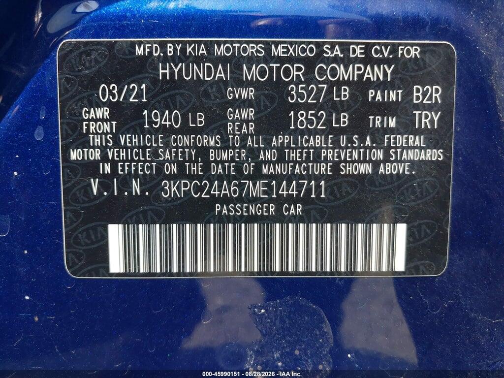 3KPC24A67ME144711 2021 HYUNDAI ACCENT photo no. 9