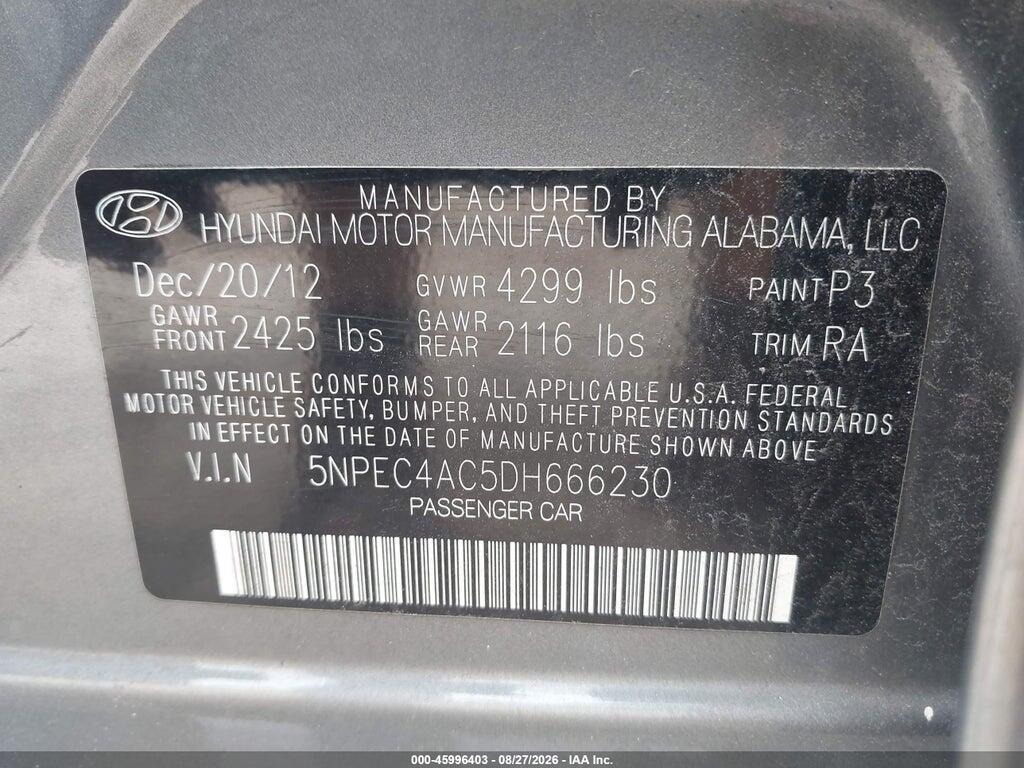 5NPEC4AC5DH666230 2013 HYUNDAI SONATA photo no. 9