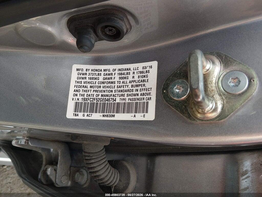 19XFC2F52GE046754 2016 HONDA CIVIC photo no. 9