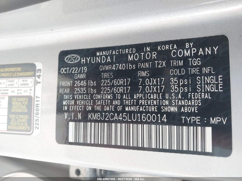 KM8J2CA45LU160014 2020 HYUNDAI TUCSON photo no. 9