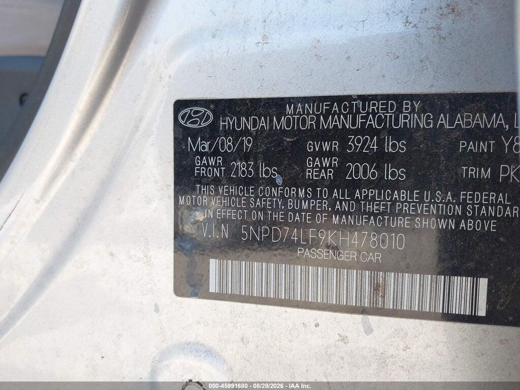 5NPD74LF9KH478010 2019 HYUNDAI ELANTRA photo no. 9