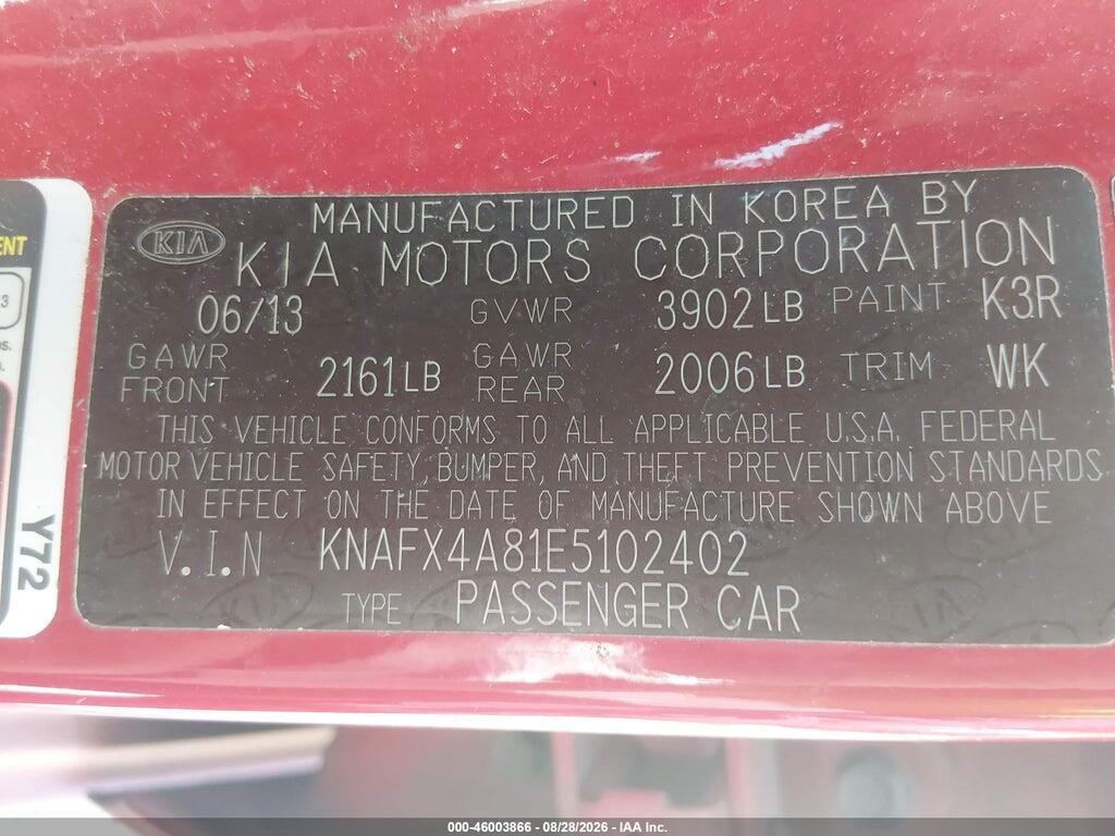 KNAFX4A81E5102402 2014 KIA FORTE photo no. 9