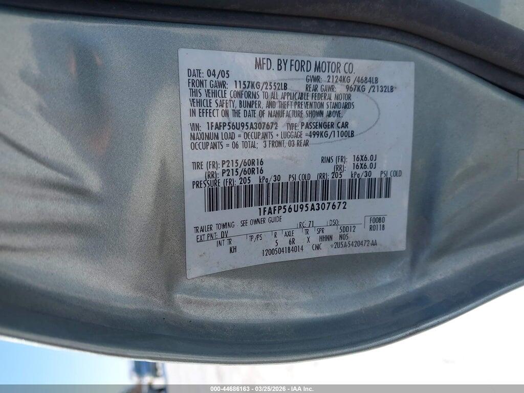 1FAFP56U95A307672 2005 FORD TAURUS photo no. 9