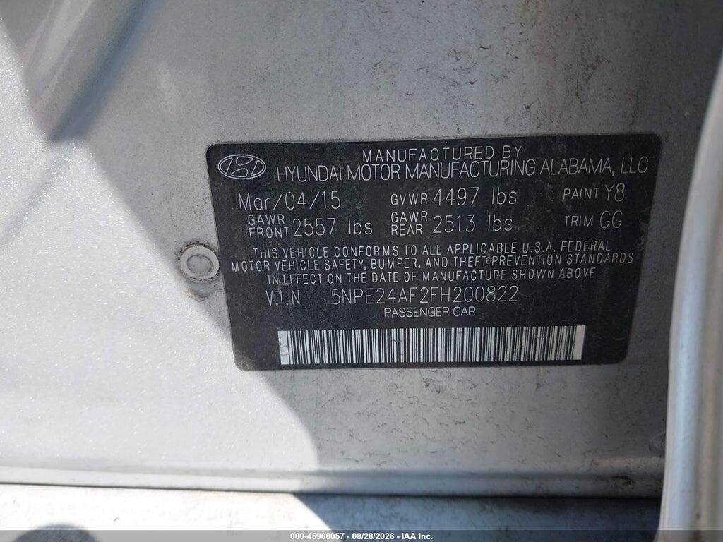 5NPE24AF2FH200822 2015 HYUNDAI SONATA photo no. 9