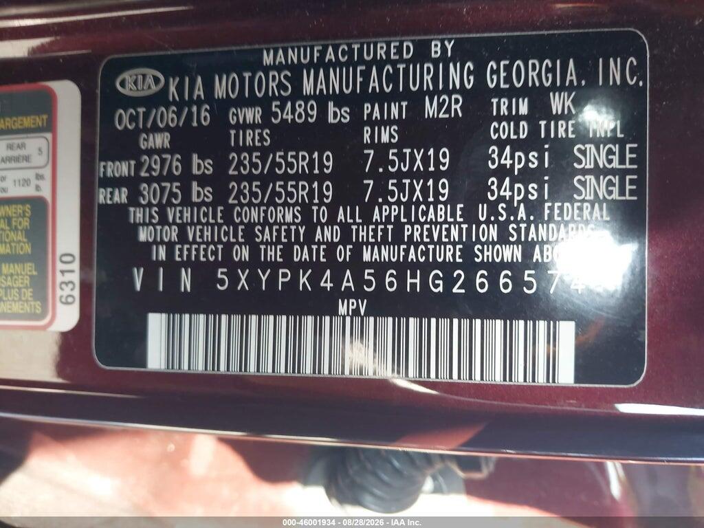 5XYPK4A56HG266574 2017 KIA SORENTO photo no. 9