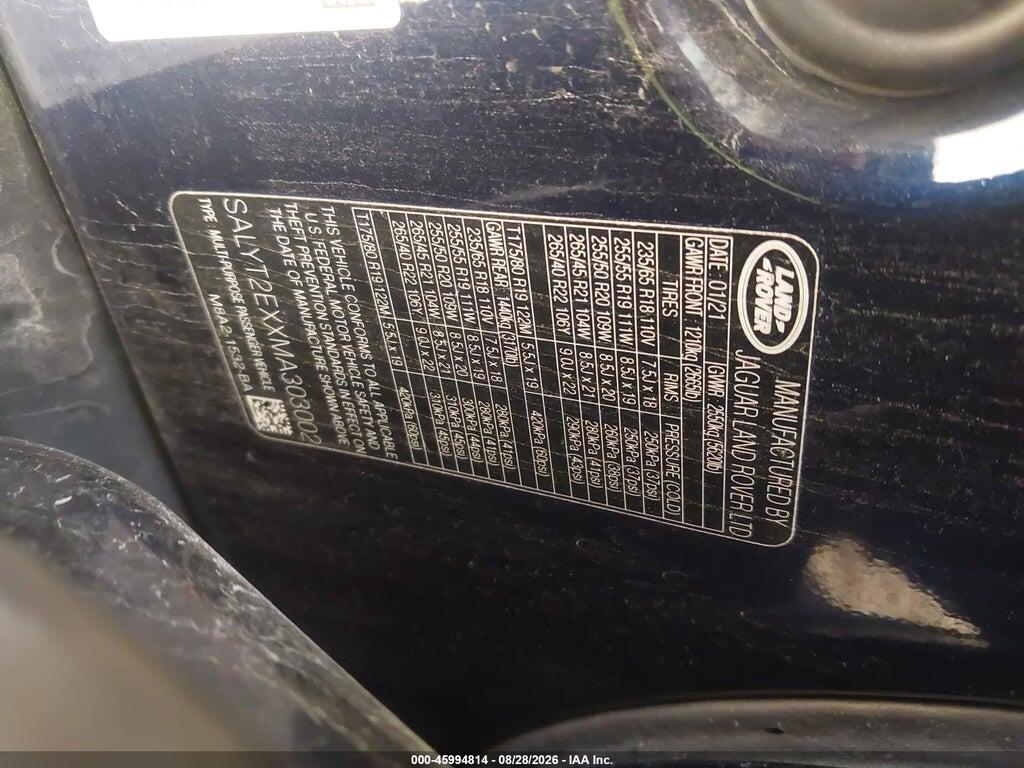 SALYT2EXXMA303002 2021 LAND ROVER RANGE ROVER VELAR photo no. 9