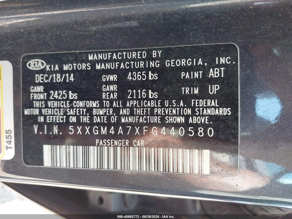 5XXGM4A7XFG440580 2015 KIA OPTIMA photo no. 9