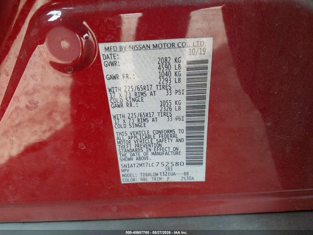 5N1AT2MT7LC752580 2020 NISSAN ROGUE photo no. 9