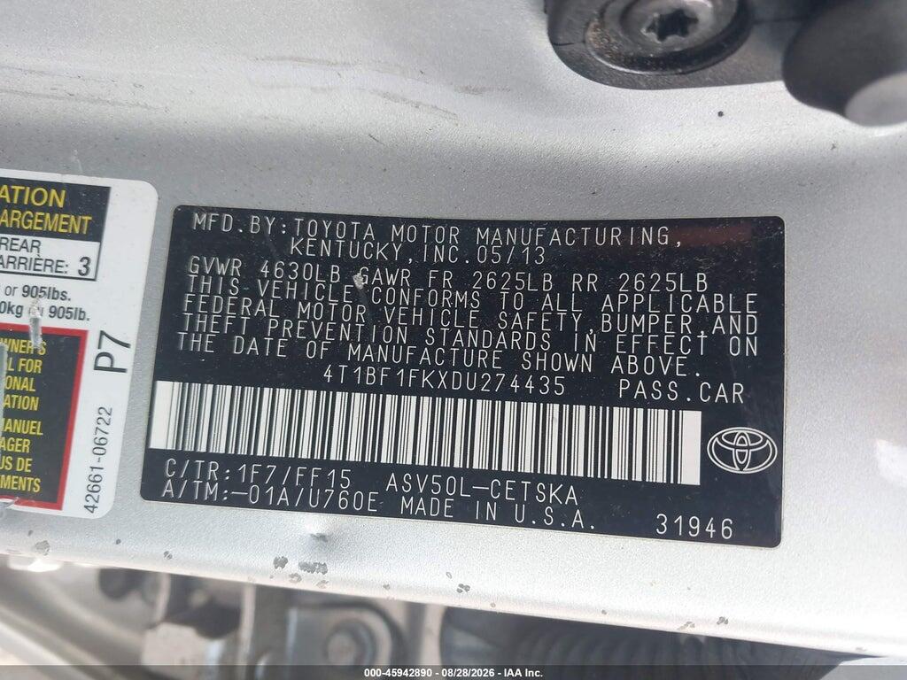 4T1BF1FKXDU274435 2013 TOYOTA CAMRY photo no. 9