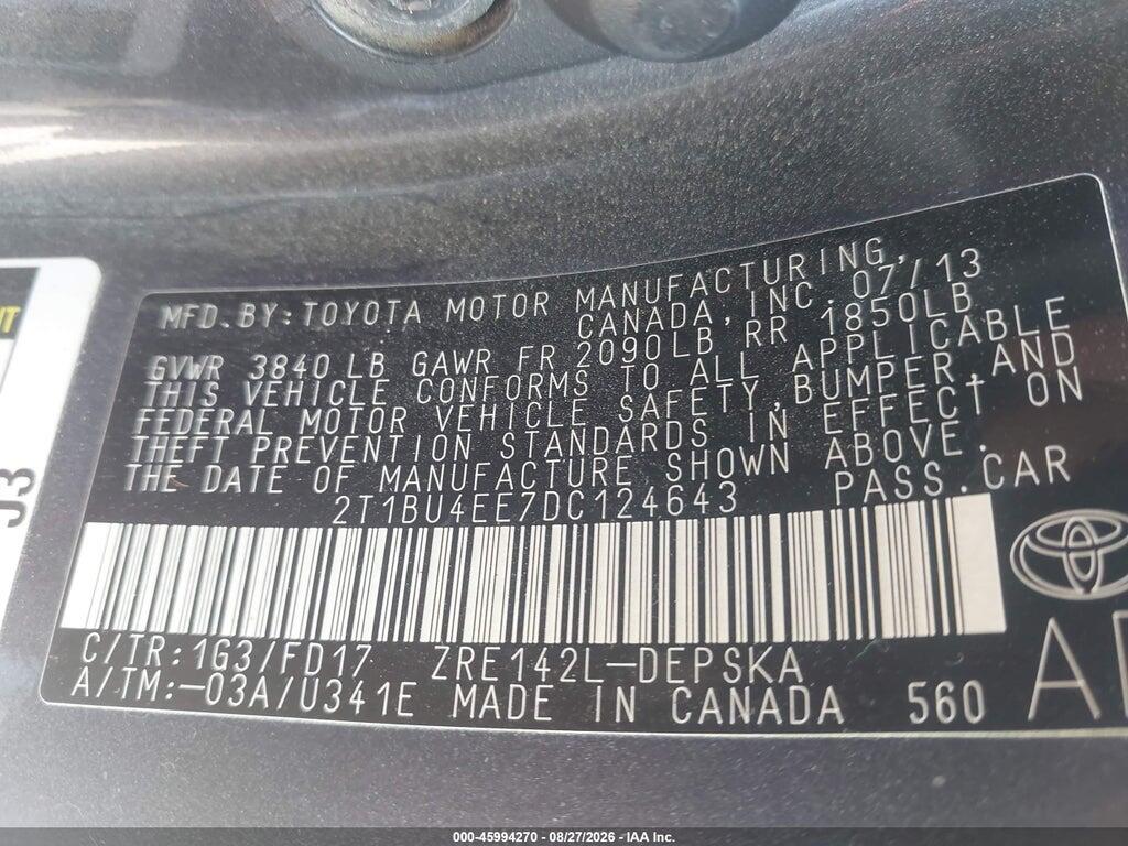 2T1BU4EE7DC124643 2013 TOYOTA COROLLA photo no. 9