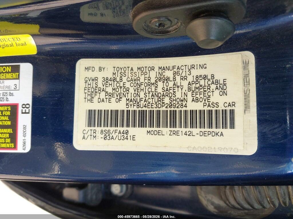 5YFBU4EE3DP209284 2013 TOYOTA COROLLA photo no. 9
