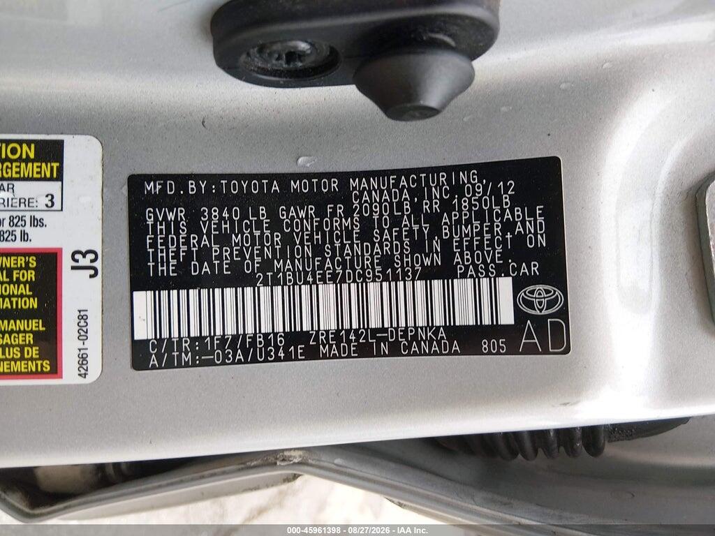 2T1BU4EE7DC951137 2013 TOYOTA COROLLA photo no. 9