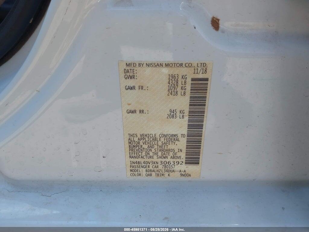 1N4BL4DV3KN306392 2019 NISSAN ALTIMA photo no. 9