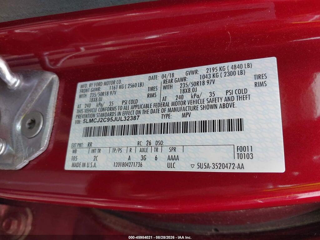 5LMCJ2C95JUL32387 2018 LINCOLN MKC photo no. 9