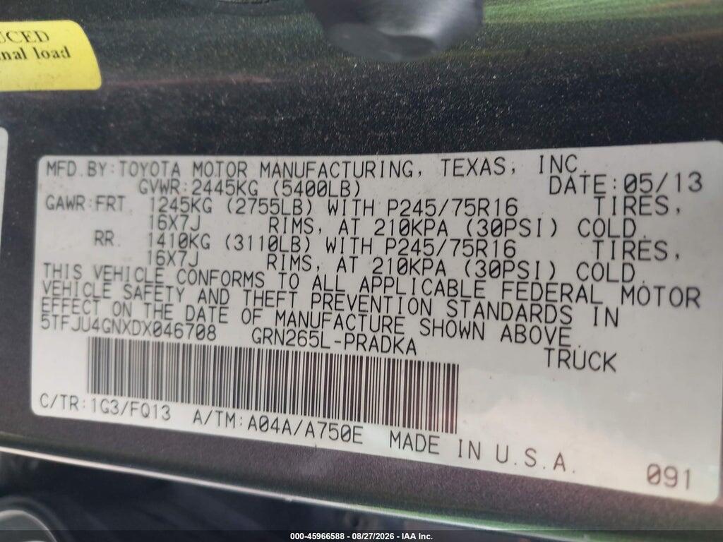5TFJU4GNXDX046708 2013 TOYOTA TACOMA photo no. 9