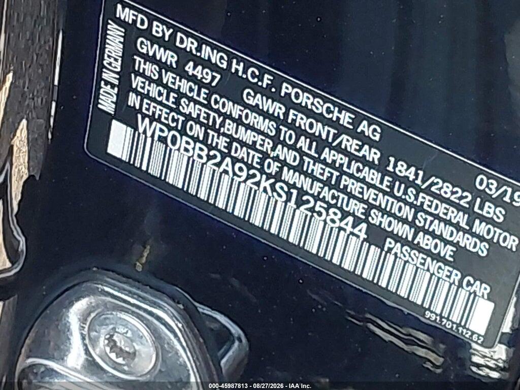 WP0BB2A92KS125844 2019 PORSCHE 911 photo no. 9