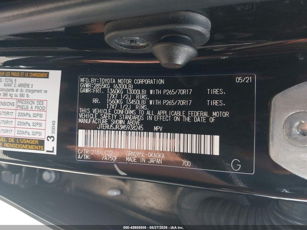 JTERU5JR3M5938245 2021 TOYOTA 4RUNNER photo no. 9