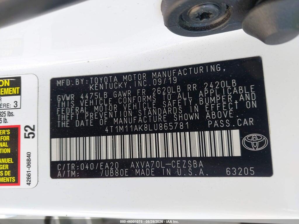 4T1M11AK8LU865781 2020 TOYOTA CAMRY photo no. 9