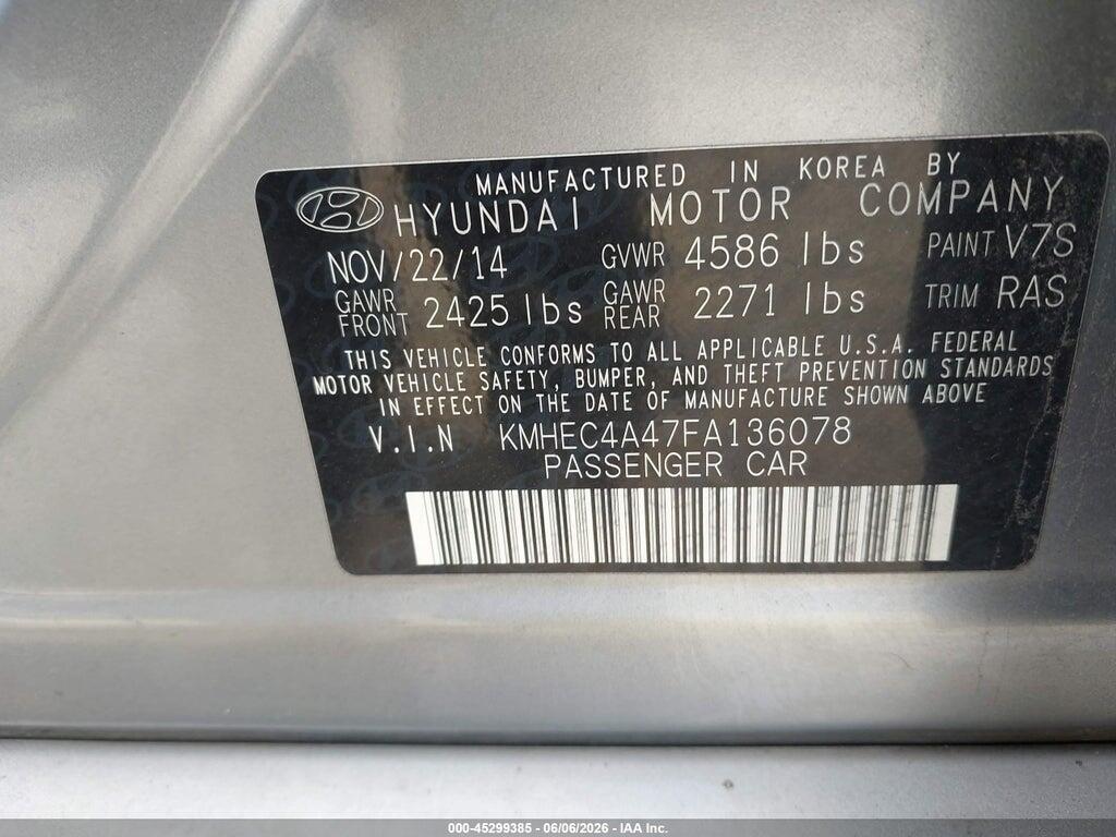 KMHEC4A47FA136078 2015 HYUNDAI SONATA HYBRID photo no. 9