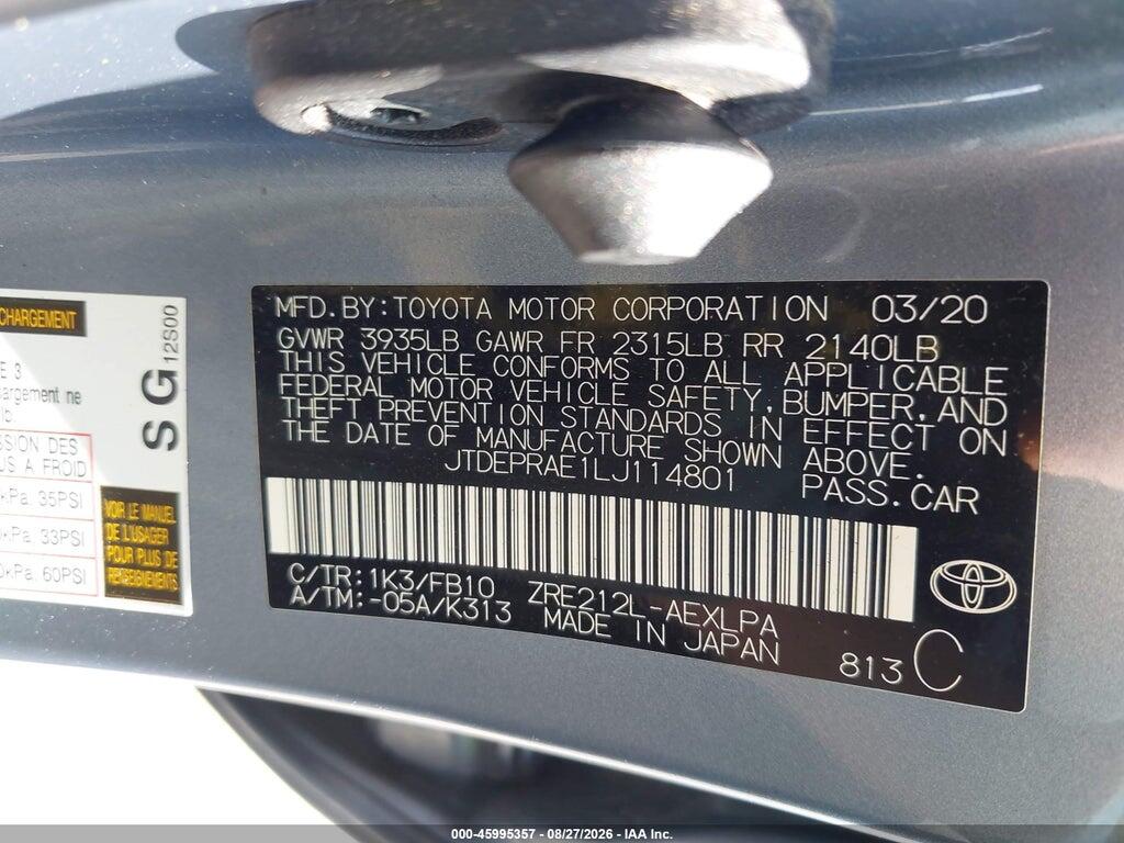 JTDEPRAE1LJ114801 2020 TOYOTA COROLLA photo no. 9