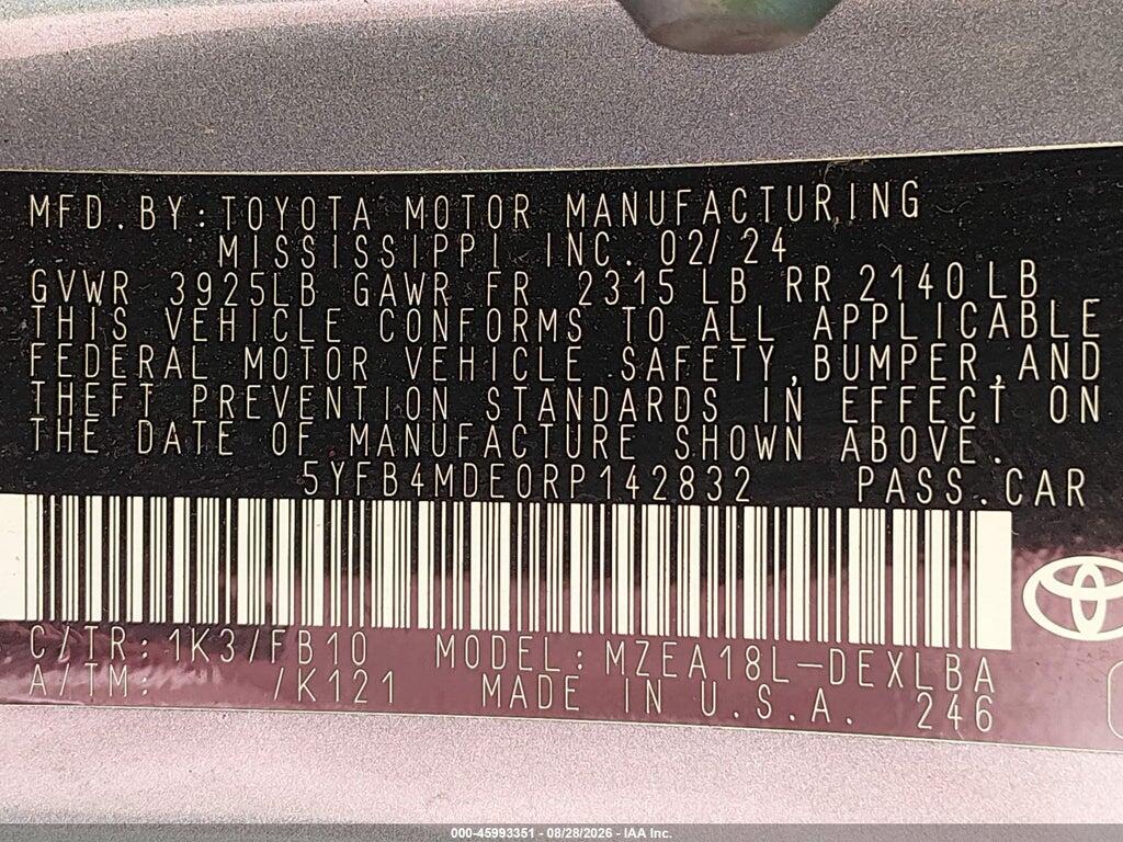 5YFB4MDE0RP142832 2024 TOYOTA COROLLA photo no. 9