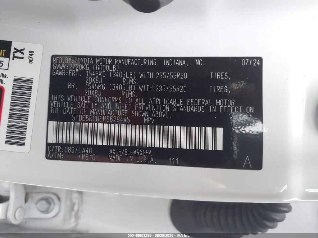 5TDEBRCH9RS628445 2024 TOYOTA HIGHLANDER HYBRID photo no. 9