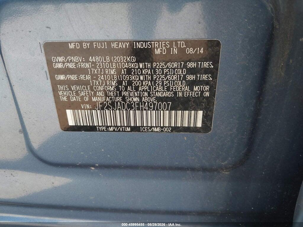 JF2SJADC3FH497007 2015 SUBARU FORESTER photo no. 9