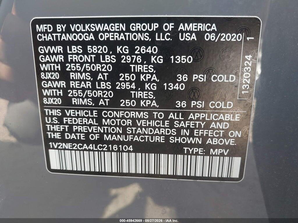 1V2NE2CA4LC216104 2020 VOLKSWAGEN ATLAS CROSS SPORT photo no. 9