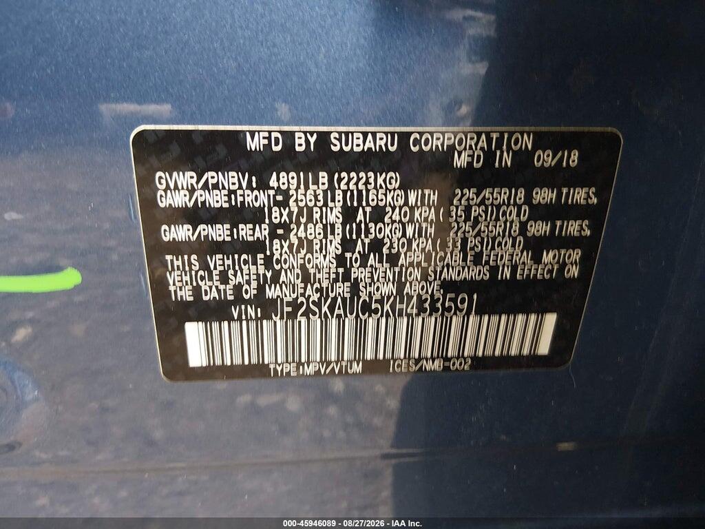 JF2SKAUC5KH433591 2019 SUBARU FORESTER photo no. 9