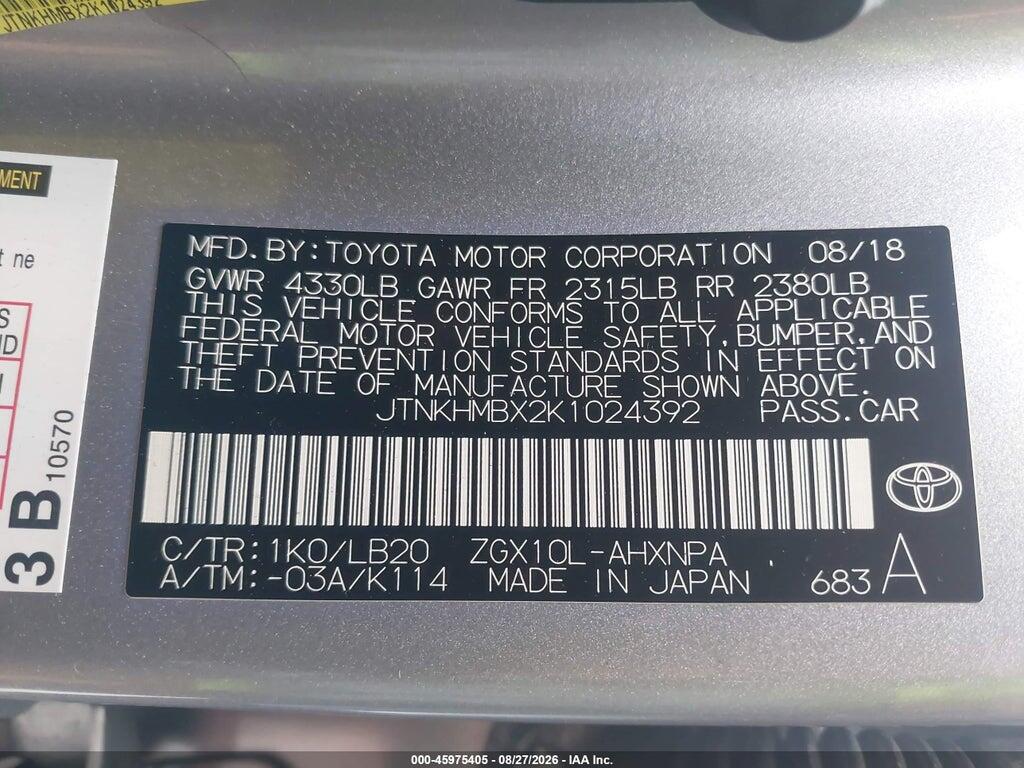 JTNKHMBX2K1024392 2019 TOYOTA C-HR photo no. 9