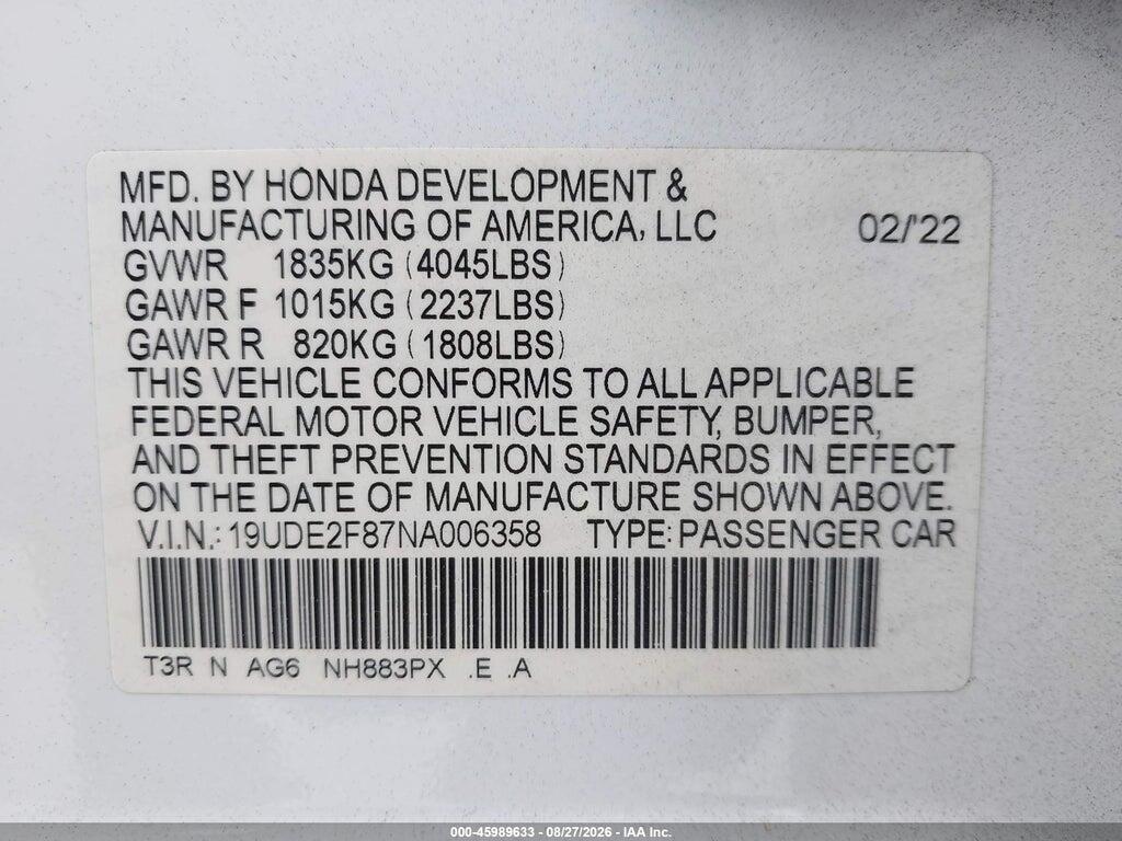 19UDE2F87NA006358 2022 ACURA ILX photo no. 9