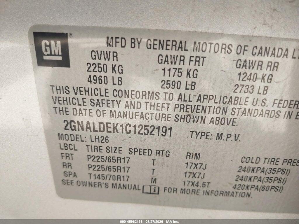2GNALDEK1C1252191 2012 CHEVROLET EQUINOX photo no. 9