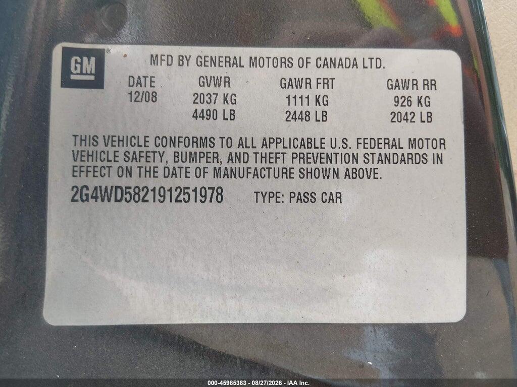 2G4WD582191251978 2009 BUICK LACROSSE photo no. 9