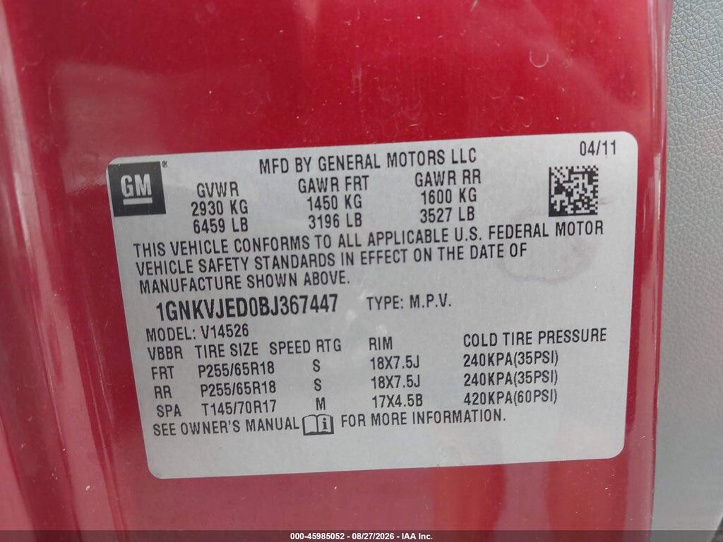 1GNKVJED0BJ367447 2011 CHEVROLET TRAVERSE photo no. 9