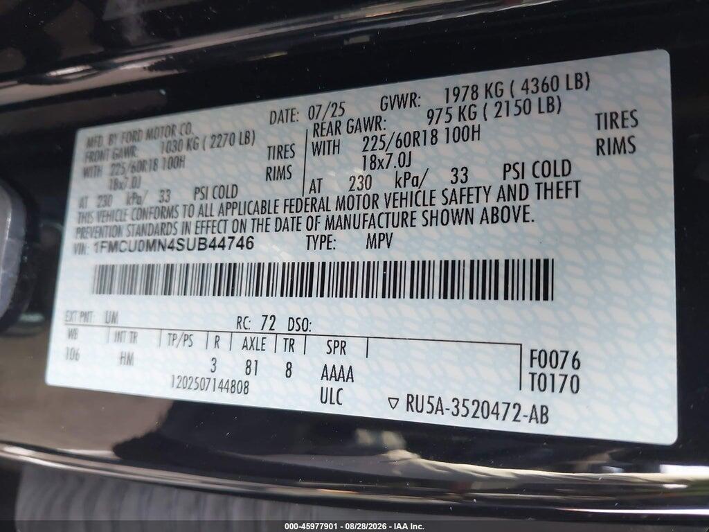 1FMCU0MN4SUB44746 2025 FORD ESCAPE photo no. 9