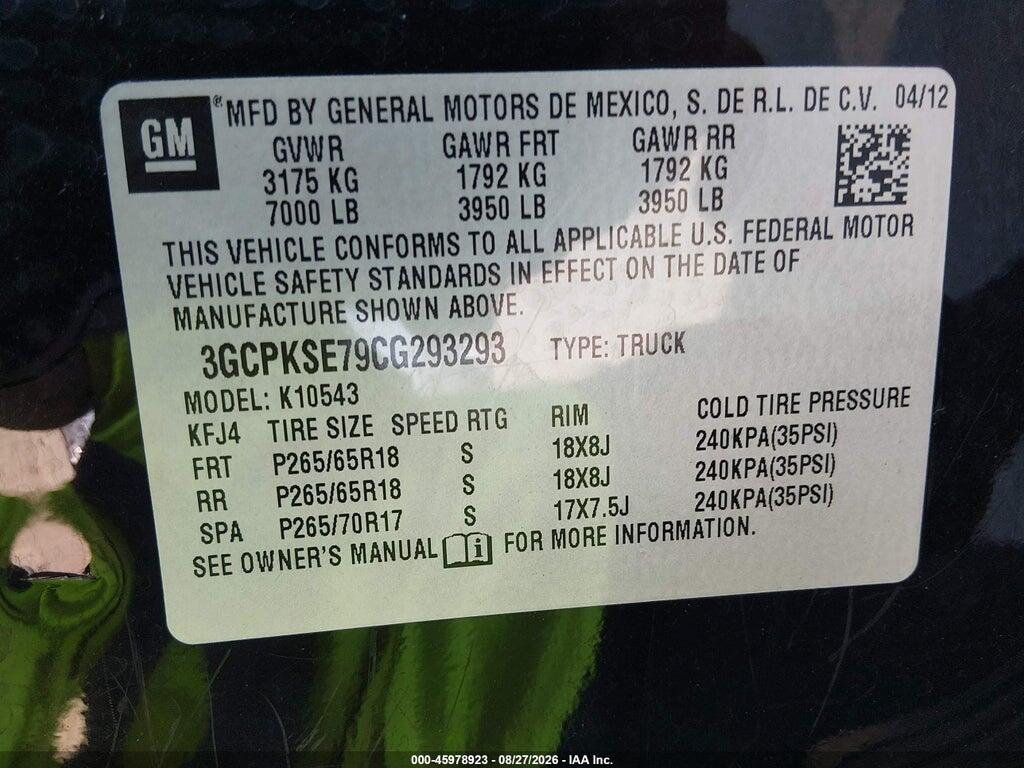 3GCPKSE79CG293293 2012 CHEVROLET SILVERADO 1500 photo no. 9