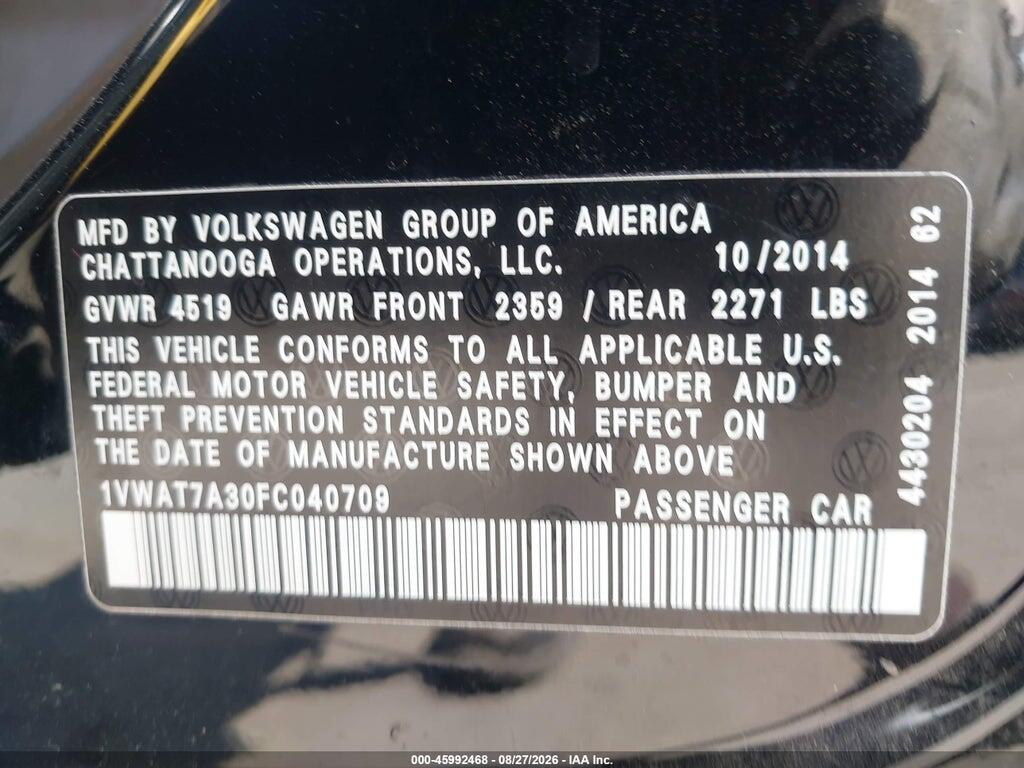 1VWAT7A30FC040709 2015 VOLKSWAGEN PASSAT photo no. 9