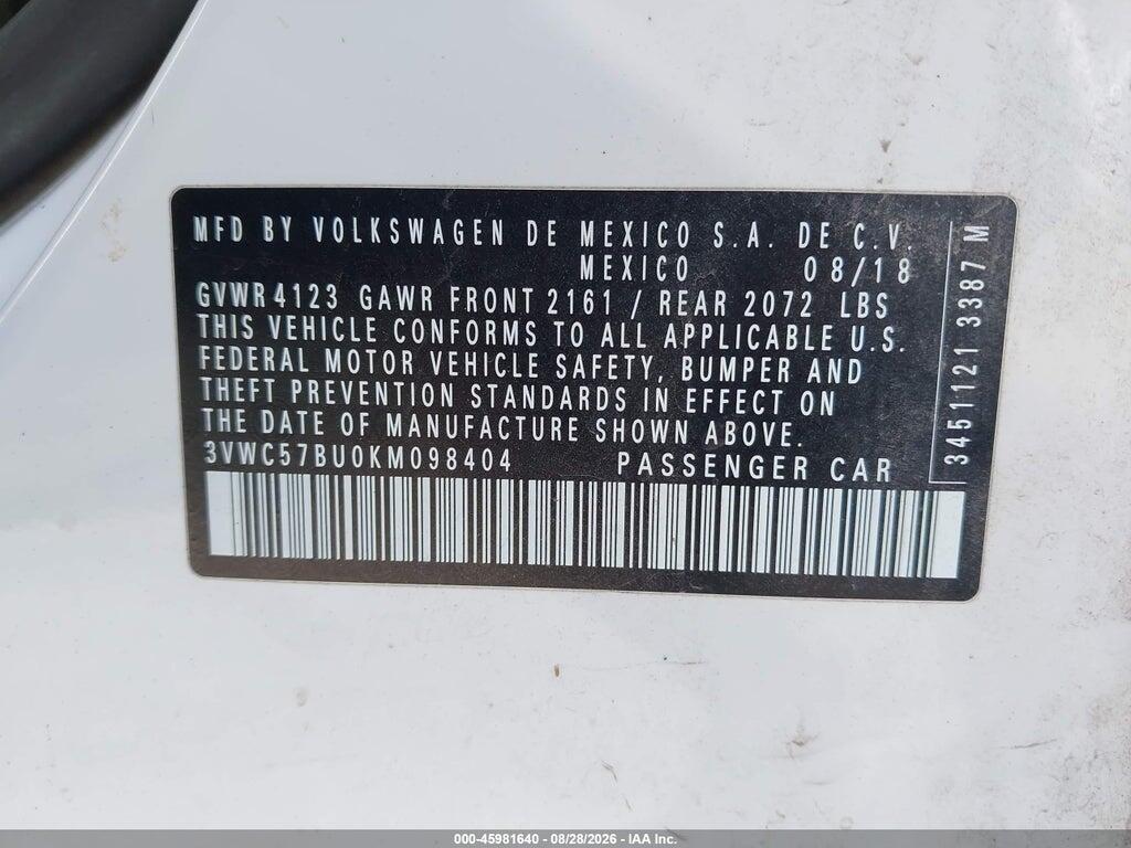 3VWC57BU0KM098404 2019 VOLKSWAGEN JETTA photo no. 9