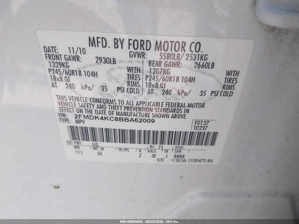 2FMDK4KC8BBA62009 2011 FORD EDGE photo no. 9