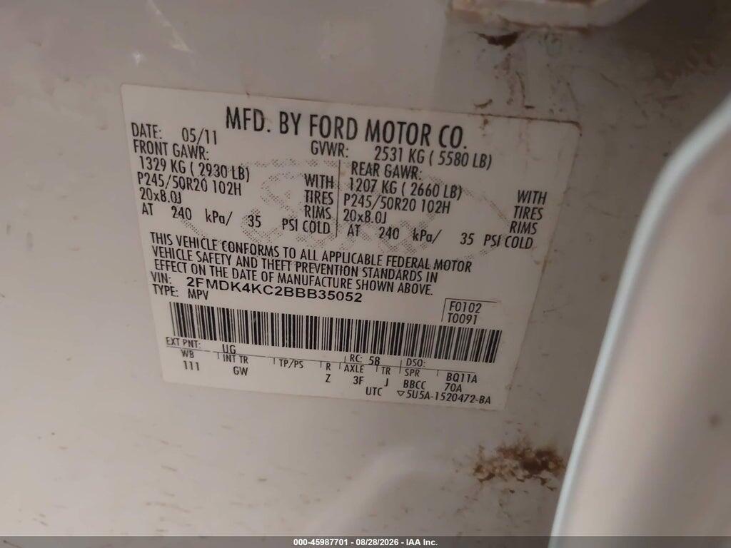 2FMDK4KC2BBB35052 2011 FORD EDGE photo no. 9