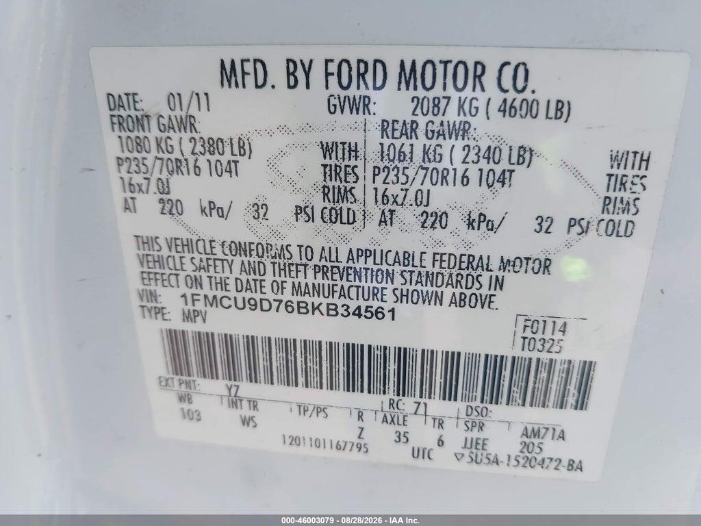 1FMCU9D76BKB34561 2011 FORD ESCAPE photo no. 9
