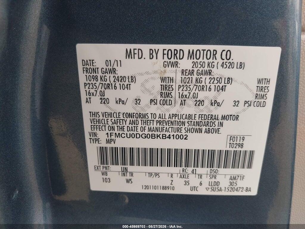 1FMCU0DG0BKB41002 2011 FORD ESCAPE photo no. 9
