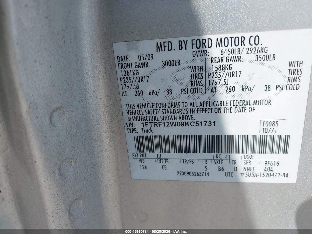 1FTRF12W09KC51731 2009 FORD F-150 photo no. 9