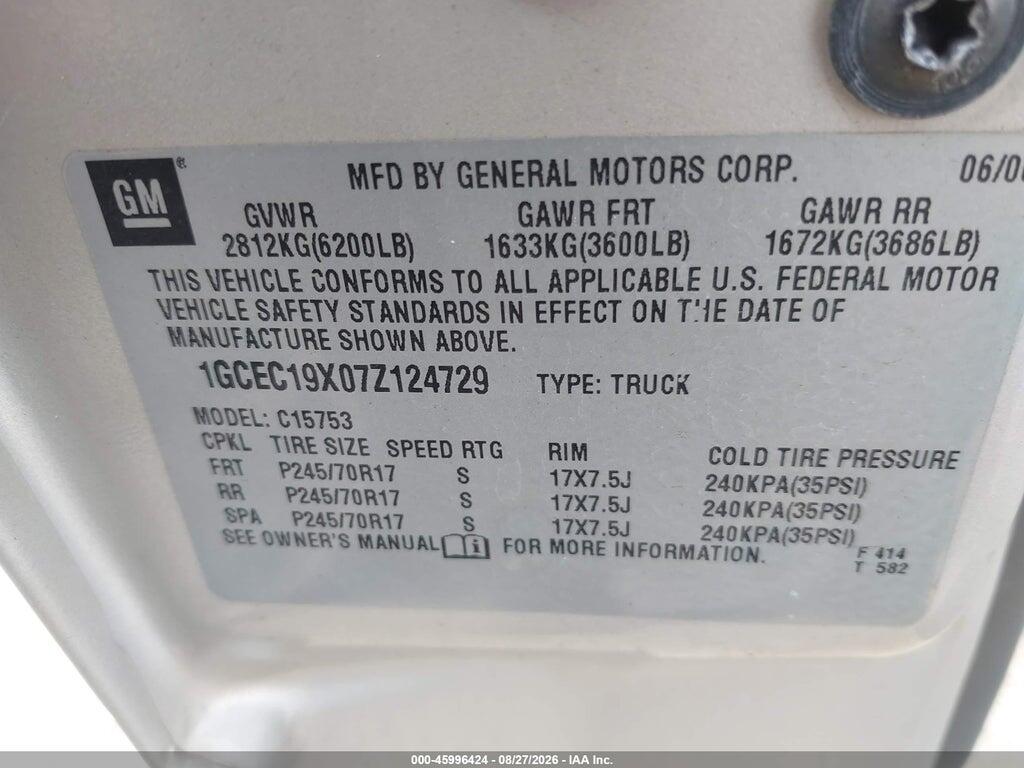 1GCEC19X07Z124729 2007 CHEVROLET SILVERADO 1500 CLASSIC photo no. 9