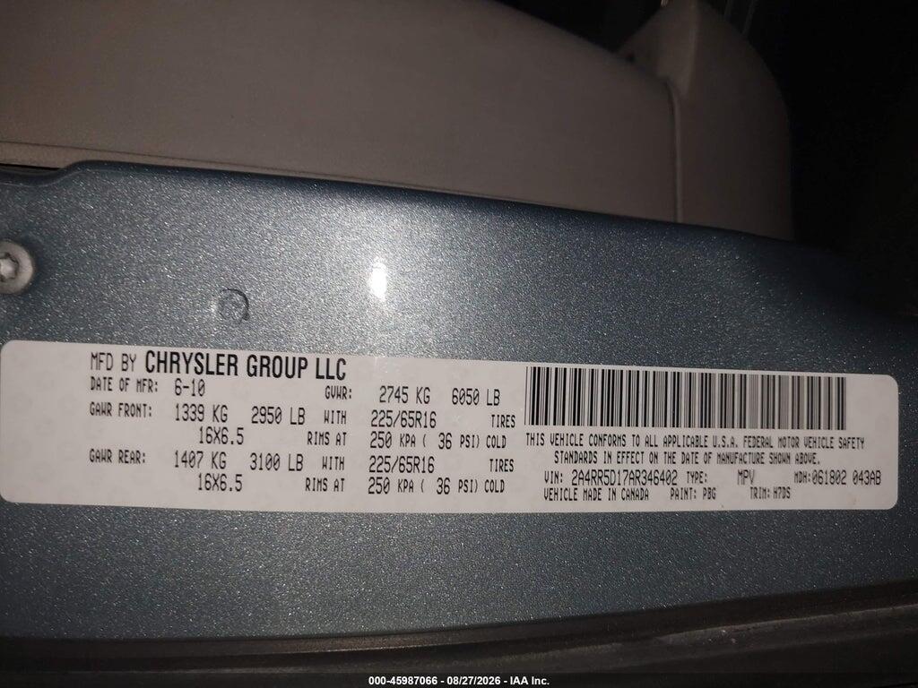 2A4RR5D17AR346402 2010 CHRYSLER TOWN & COUNTRY photo no. 9