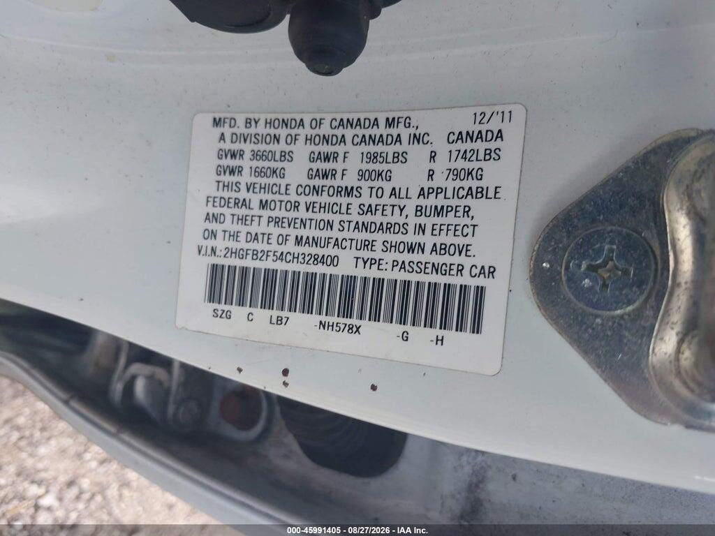2HGFB2F54CH328400 2012 HONDA CIVIC photo no. 9
