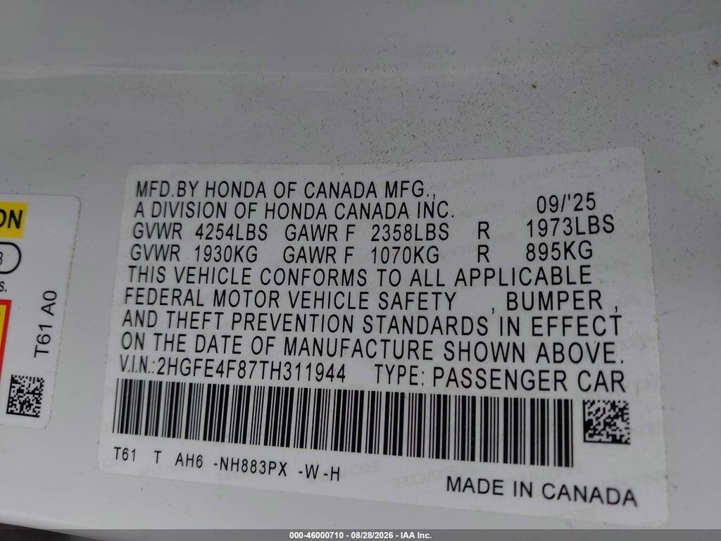 2HGFE4F87TH311944 2026 HONDA CIVIC HYBRID photo no. 9
